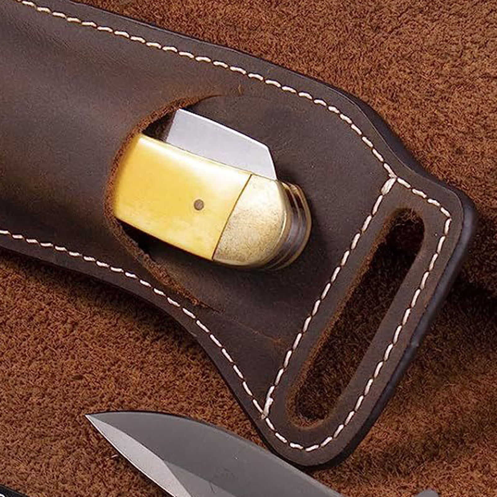 갈색 가죽 나이프 허리 가방 EDC 도구 휴대용 벨트  - Edc Carry Essentials 리뷰 및 가격